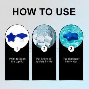 Guía de uso ilustrada paso a paso para el dispensador de piscina con forma estrella