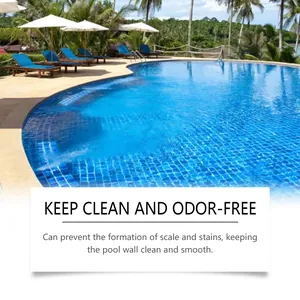 Crystal clear and odor-free outdoor swimming pool maintained with cleaning tablets.