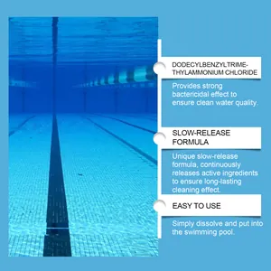 Detailed view of swimming pool cleaning tablets with slow-release formula features.