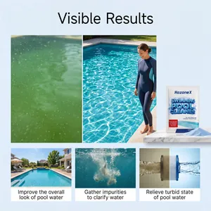 Polvo limpiador de piscinas HozoneX con resultados visibles para agua de piscina limpia