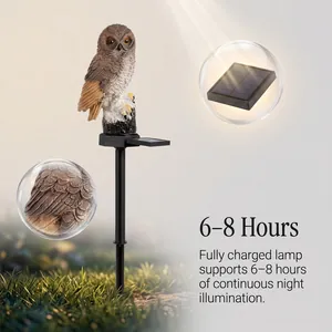Close-up detail of solar panel and owl texture on resin solar garden stake light