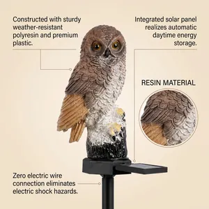 Detailed view of weather-resistant resin texture on decorative solar owl garden light
