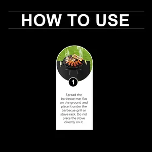 Instructional guide showing a non-stick barbecue mat placed under an outdoor grill.