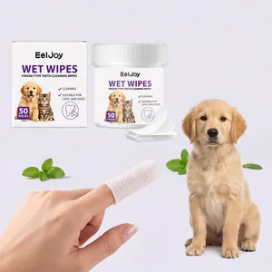 Salviette per la pulizia dei denti per cani e gatti EelJoy mostrate con cucciolo