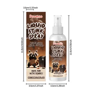 Detailed dimensions of 50ml Dowmoo liquid stink spray bottle and box for pranks