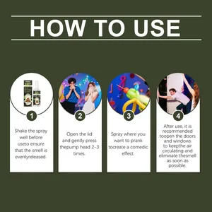 Detailed four-step instructions for using the Dowmoo Fart Spray prank toy for fun.