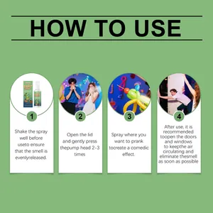 Illustrated step-by-step instructions for using the DOWMOO prank fart spray toy