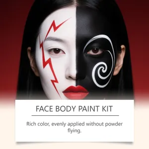 Détails de l'application d'un kit de peinture corporelle et faciale sur modèle pour Halloween