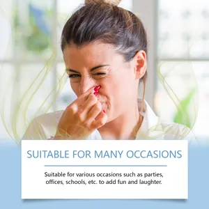 Stink spray prank effect showing woman pinching her nose for various fun occasions