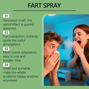 Detail view of young people reacting to the realistic mist from a funny prank fart spray