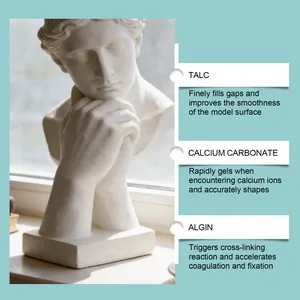 Detailed view of DIY molding powder components including talc and algin functionality