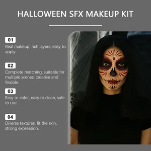 Detaillierte Merkmale des Halloween SFX Make-up-Kits mit Sugarskull-Gesichtsbemalung