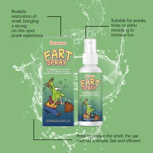 Dowmoo fart spray bottle and box detail with prank feature descriptions in English