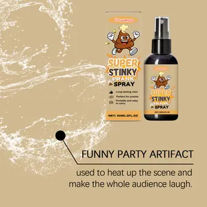 Detail view of Dowmoo stinky prank spray bottle and packaging with water splash effect