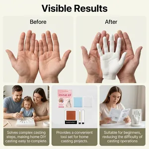 Detail showing DIY hand casting results and kit components for home souvenir projects