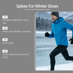 Mann läuft auf Eis, zeigt langlebige und wetterfeste Winter-Schuhspikes für Sicherheit.