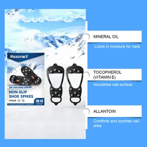 Detailed view of 8-stud non-slip ice cleats for winter hiking on snow