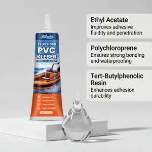 Detailed Stilruhe PVC pool repair adhesive with ingredient panels and clear drop