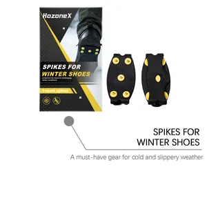 Detailansicht der 5-Zahn-Antirutsch-Steigeisen für Winterschuhe mit Produktverpackung