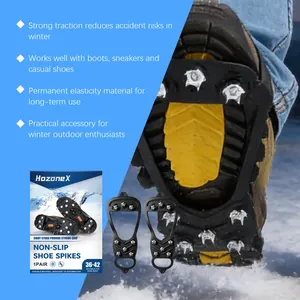 Detailed view of HozoneX non-slip shoe spikes with 8 studs for winter outdoor traction