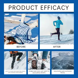 Efficacy of outdoor ice cleats showing non-slip performance on snow and ice surfaces