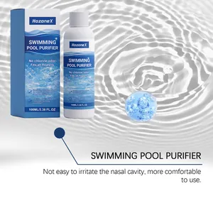 Detalle que muestra el purificador de piscina no irritante para un mantenimiento cómodo.
