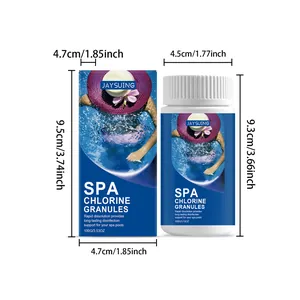 Détail montrant les dimensions du chlore en granulés JAYSUING pour spa