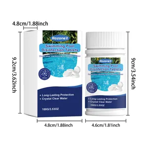Professional HozoneX swimming pool disinfection tablets 100g with detailed product dimensions