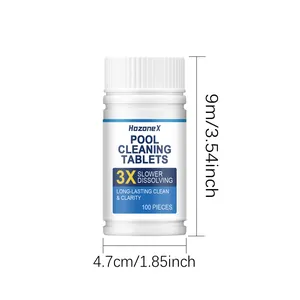 Dimensiones del frasco de tabletas de limpieza para piscinas HozoneX: 9 cm de alto y 4,7 cm.