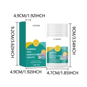 Dimensiones detalladas de tabletas desinfectantes para piscinas de 100g en caja