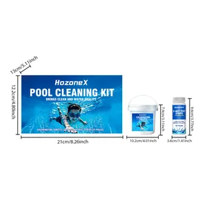 Dimensiones del kit de limpieza de piscinas HozoneX con tabletas de cloro y tiras reactivas