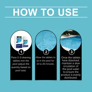 Instructional guide for HozoneX pool cleaning tablets with three simple usage steps.