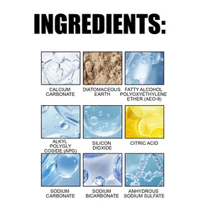 Vista detallada de ingredientes para polvo de limpieza de piscinas con ácido cítrico