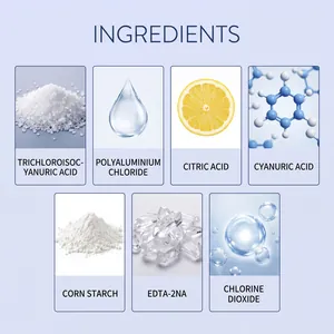Ingredientes detallados de las tabletas de limpieza de piscinas con ácido cítrico.