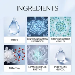 Panoramica dettagliata degli ingredienti del chiarificatore per acquari con icone