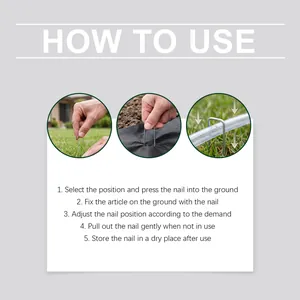 Step-by-step instructions showing how to use U-shaped garden landscape staples
