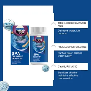 Détails des granulés de chlore pour spa montrant les ingrédients et la purification