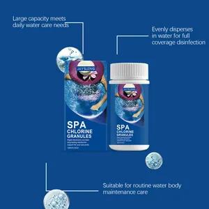 Infographie montrant les bienfaits des granulés de chlore JAYSUING pour spa et piscine