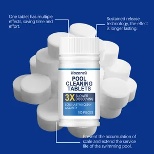 Vista detallada de bote de pastillas de limpieza HozoneX para piscina 100 uds