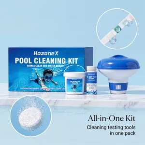 Kit completo de limpieza de piscinas HozoneX con tabletas de cloro y tiras reactivas en caja