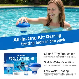 Kit completo de limpieza de piscinas con tabletas de cloro y tiras reactivas de agua