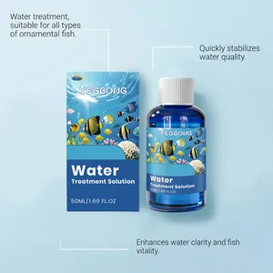 Dettaglio flacone e scatola YEGBONG trattamento acqua con descrizioni dei benefici