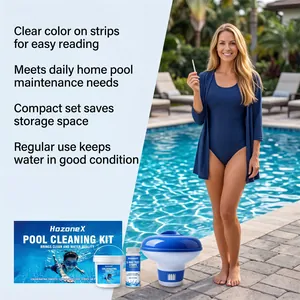 Vista detallada completa del kit de limpieza de piscinas HozoneX con tabletas de cloro