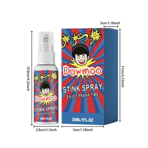 Precise dimensions for Dowmoo 30ml stink spray bottle and packaging for pranks.