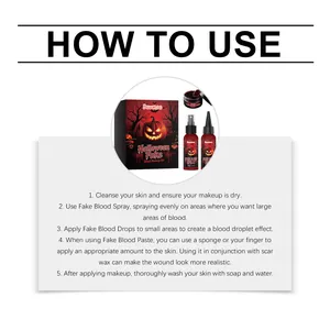 Comprehensive instruction guide on how to use the Halloween fake blood makeup kit steps.