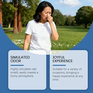 Asian woman pinching her nose reacting to stinky prank spray in an outdoor park