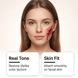 Detailed view of lifelike Halloween fake blood effect on facial skin