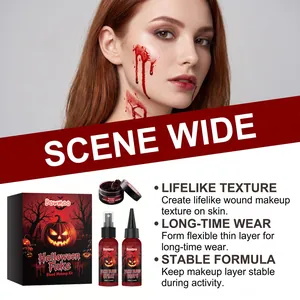 Professional Halloween fake blood makeup kit featuring lifelike texture and long-wear formula