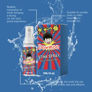 Detailed view of Dowmoo 30ml Stink Spray featuring realistic prank and trick descriptions