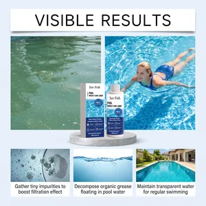 Detail showing Jue Fish pool liquid clarifying cloudy water for transparent swimming